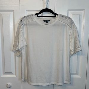 Lauren, Ralph Lauren lace shoulder and sleeve white t-shirt in size Medium